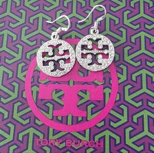 Tory Burch Sparkling Rhinestone Pave Logo Dangling Earrings 925 Silver